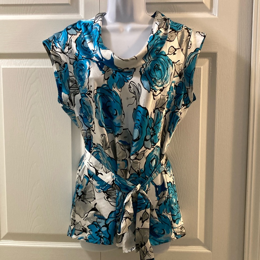 Dress Barn Blouse - Dressy Blue & Silver. Size Large. Excellent Condition
